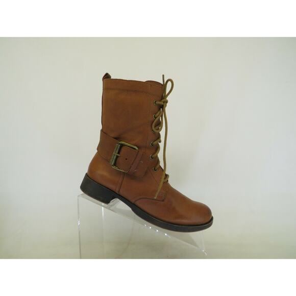 NINE WEST Womens Brown Leather Laces Zip Buckle High Ankle Boots Size 6.5 M - Picture 1 of 11